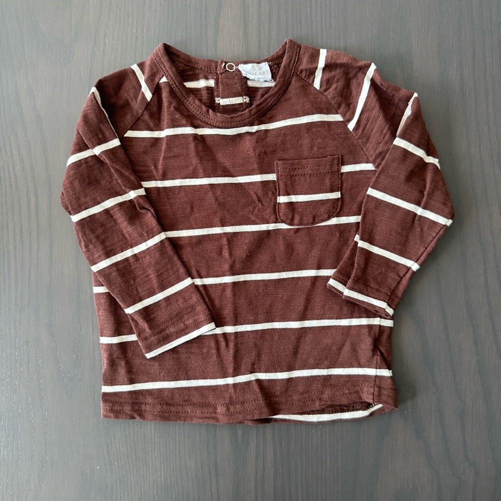 Jamie Kay Brown Striped Baby Shirt 6-12 Mo
